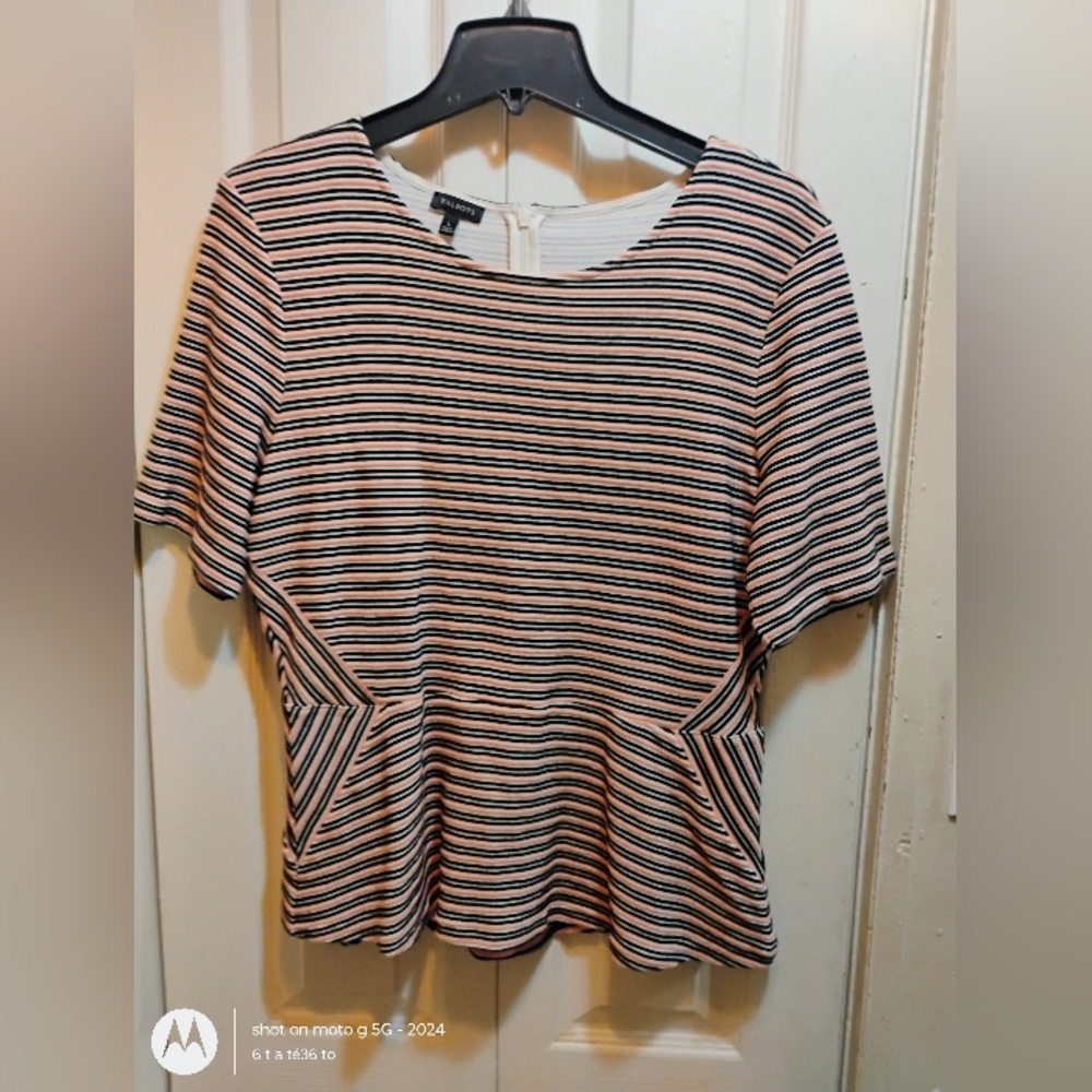 Talbots Black and White Striped Blouse